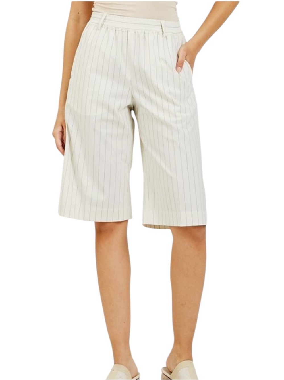 Baum Und Pferdgarten Nyeva Pinstripe Suit Bermuda Shorts In Cream/Blue Size 6